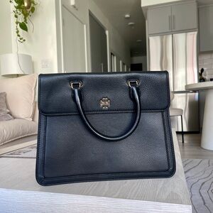 Tory Burch Black Leather Handbag - Carter Top Handle Satchel
